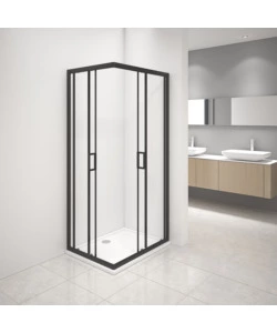 BOX DOCCIA ANGOLARE NERO CON VETRO TRASPARENTE 70X90X185 CM